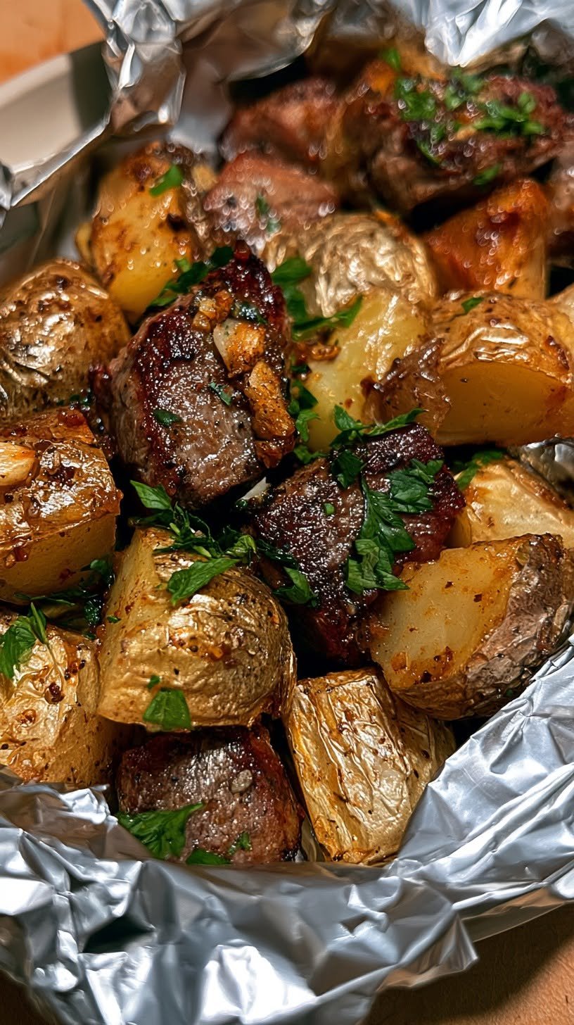 Garlic Butter Steak and Potato Foil Packets