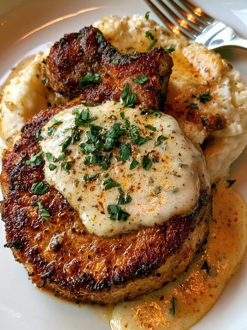 Pan-Seared Pork Chops with Garlic Herb Butter and Mashed Potatoes