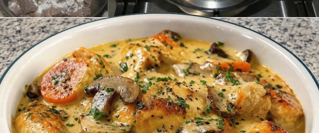 Creamy Veal Blanquette with Mushrooms and Carrots