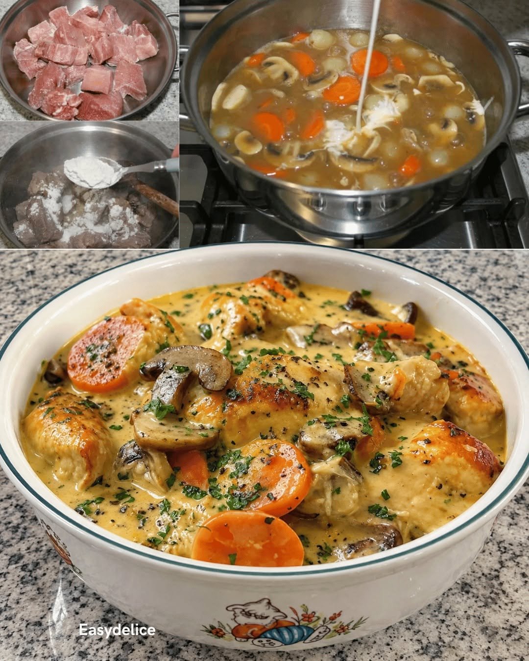 Creamy Veal Blanquette with Mushrooms and Carrots
