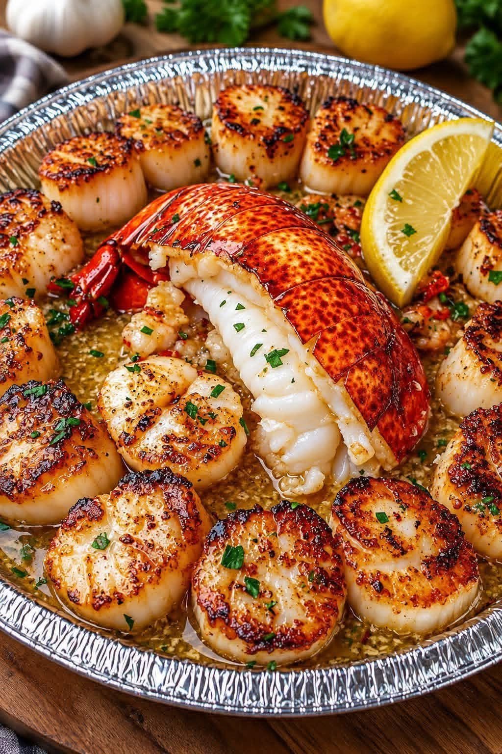 Garlic Butter Scallops and Lobster Tail Recipe (Restaurant-Quality Seafood)