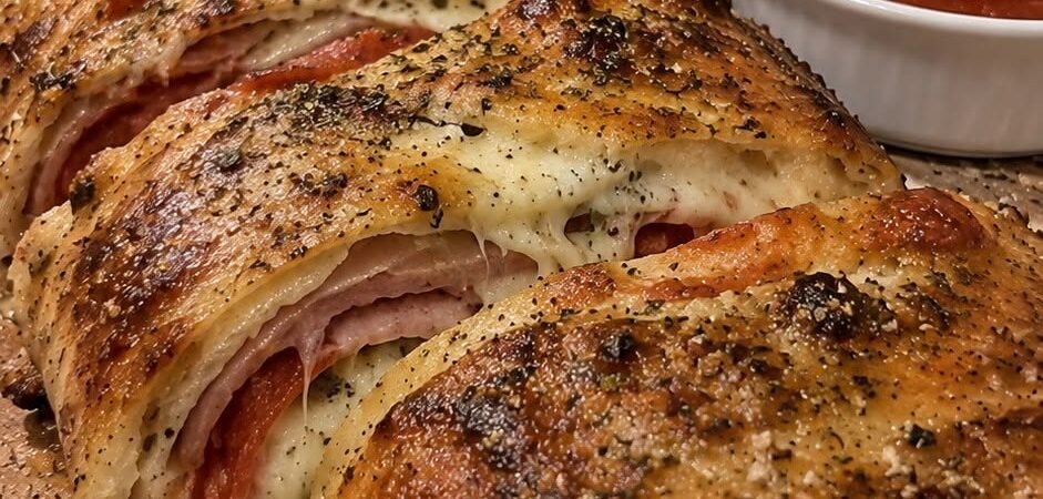 Italian Stromboli with Ham, Pepperoni, and Cheese