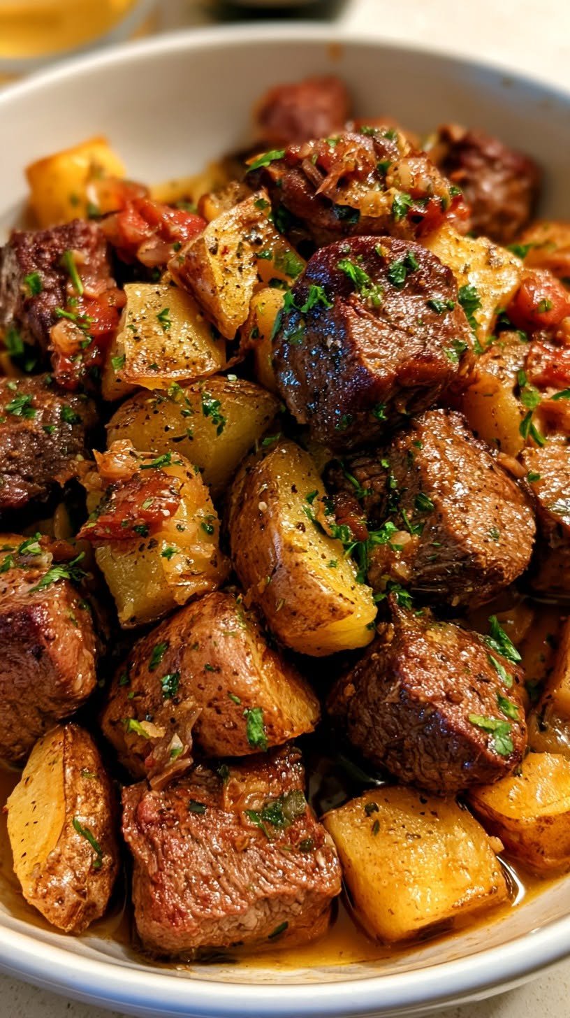 Garlic Butter Steak Bites with Potatoes
