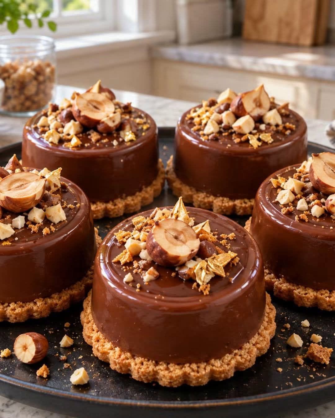 Chocolate Hazelnut Mirror Glaze Mousse Cakes