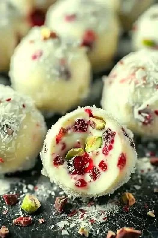 White Chocolate Cranberry Pistachio Truffles