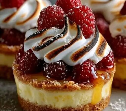 Mini Raspberry Lemon Meringue Cheesecakes
