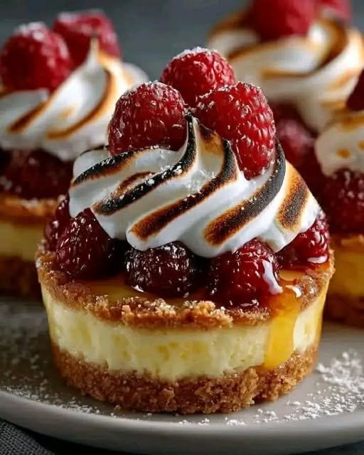 Mini Raspberry Lemon Meringue Cheesecakes