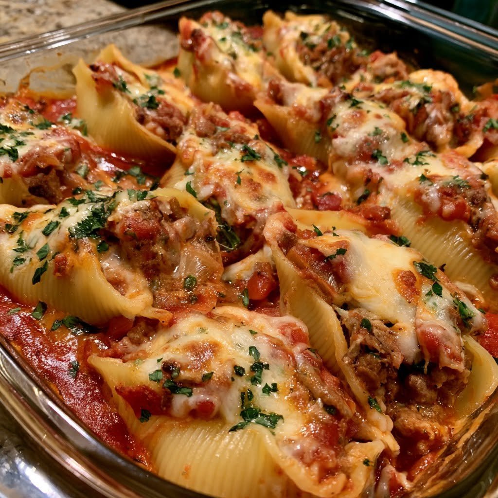 Cheesy Beef Stuffed Shells