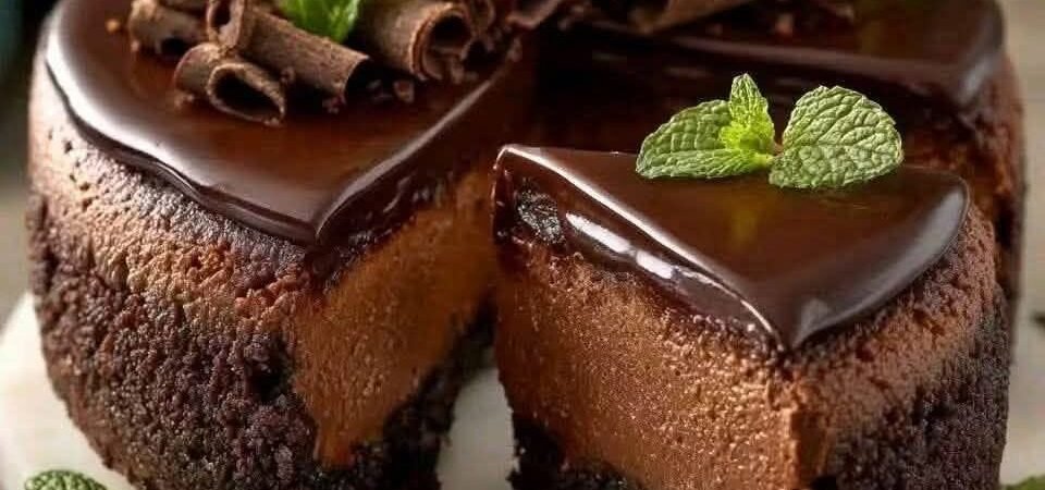 Chocolate Ganache Cake with Chocolate Curls and Mint