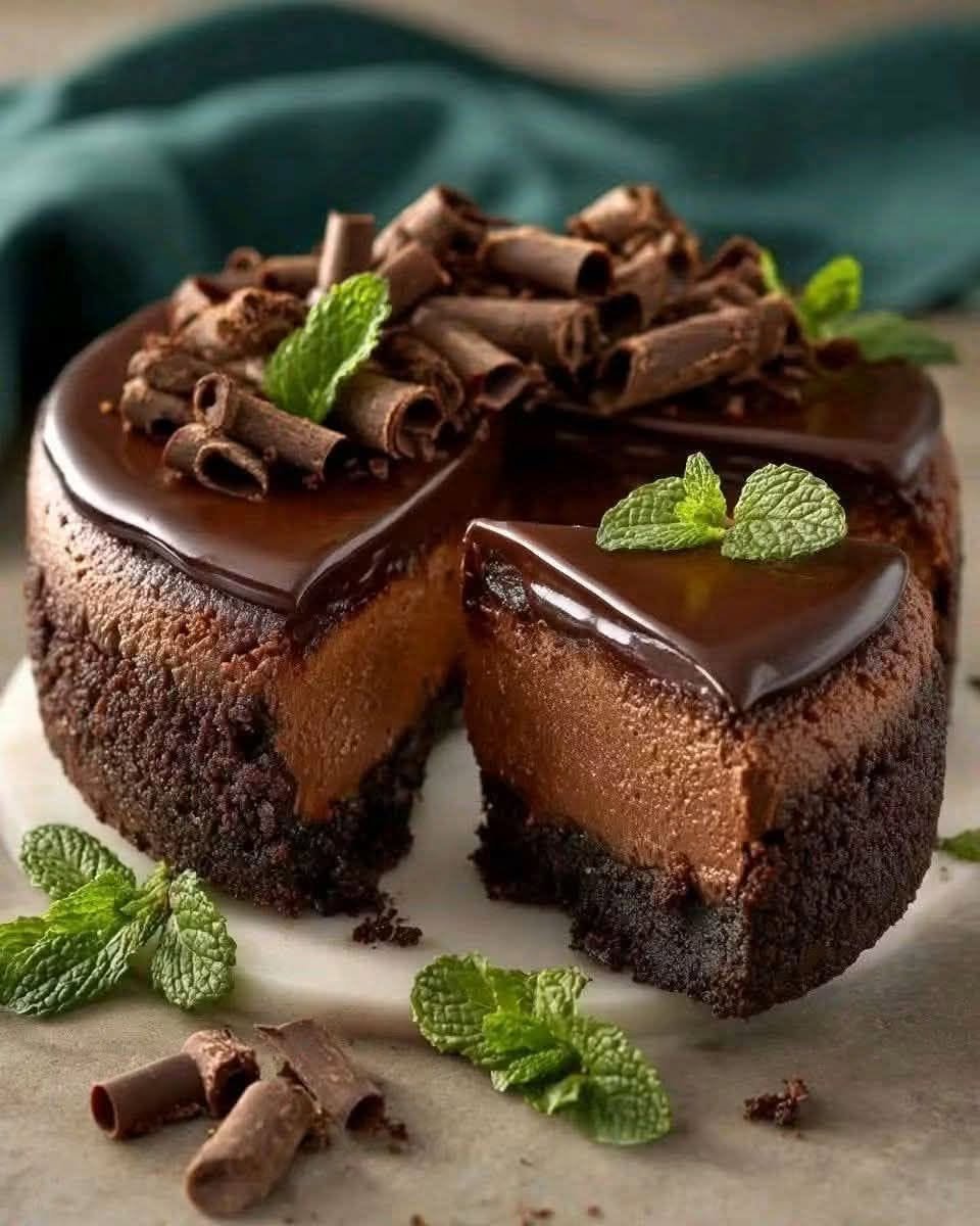Chocolate Ganache Cake with Chocolate Curls and Mint
