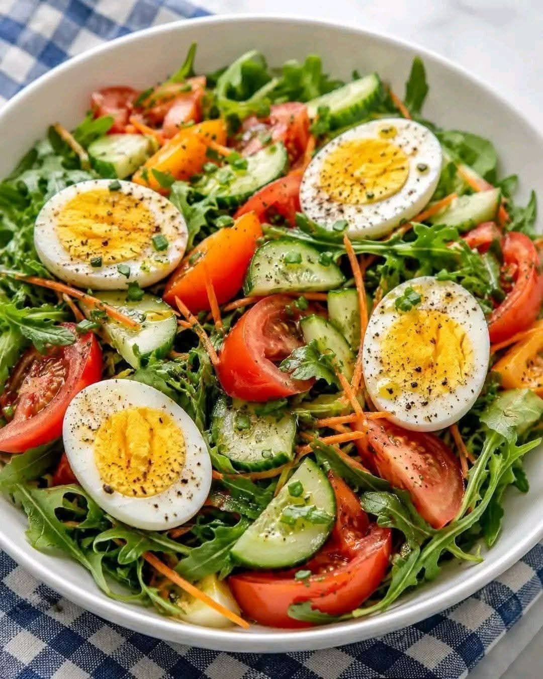Easy Egg Salad with Arugula, Cucumber, and Tomato