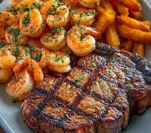 Surf and Turf Steak with Garlic Butter Shrimp
