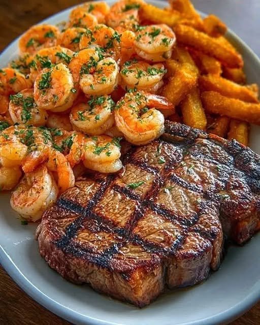 Surf and Turf Steak with Garlic Butter Shrimp