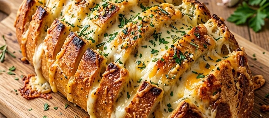 Cheesy Garlic Bread Loaf with Herbs and Crispy Edges