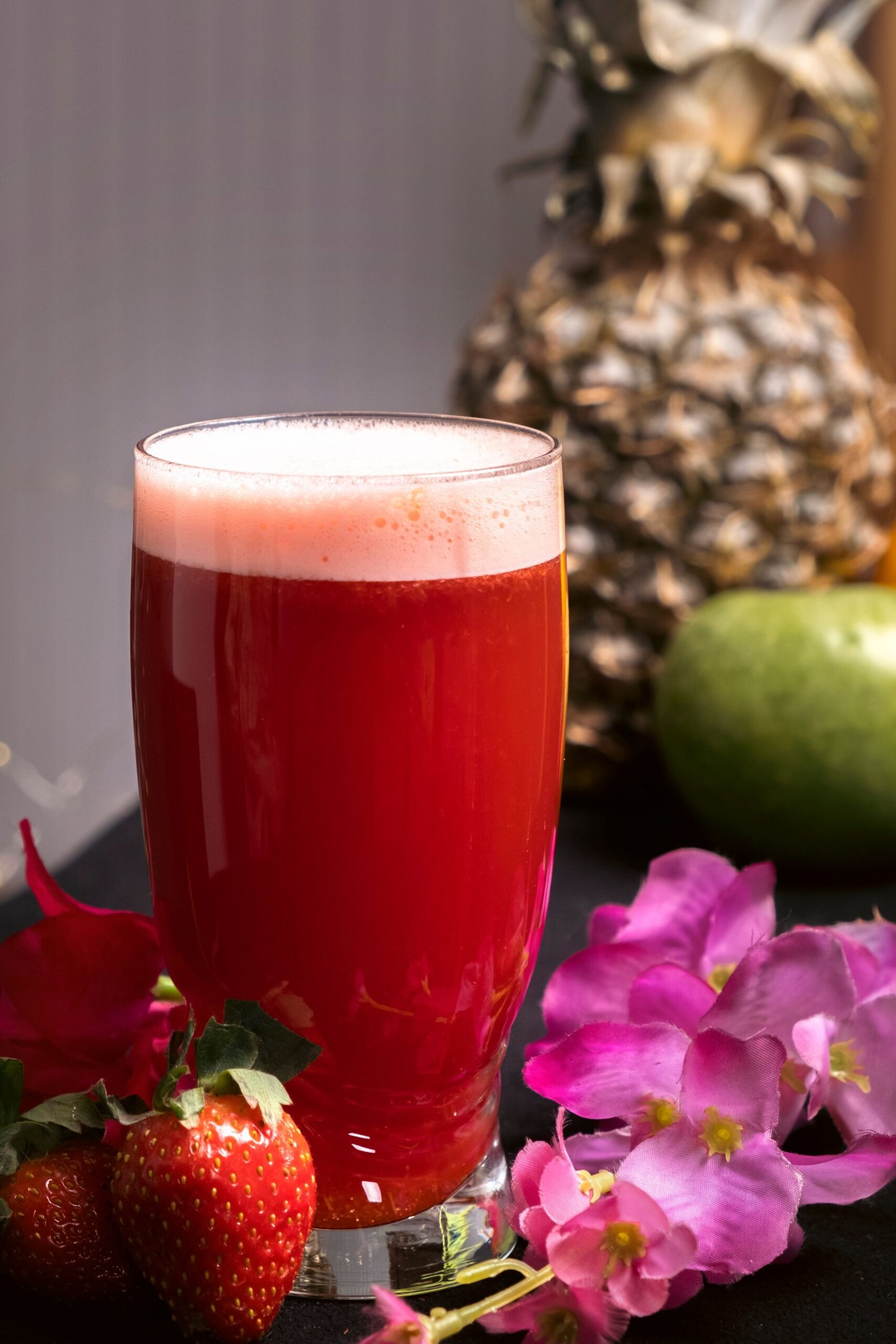Strawberry Pineapple Juice with Green Apple (Fresh and Frothy)