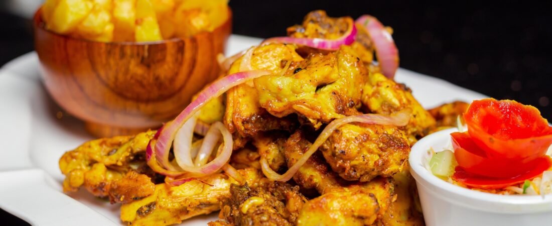 Chicken Shawarma Plate with Crispy Fries, Red Onions and Fresh Coleslaw