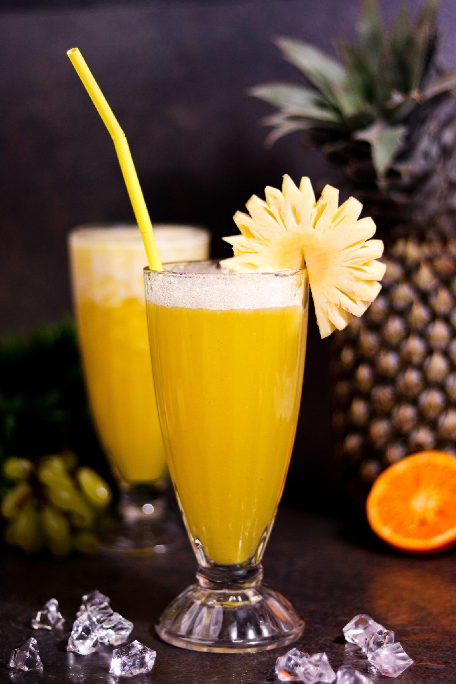Fresh Pineapple Orange Juice with Green Grapes (Frothy Tropical Drink)